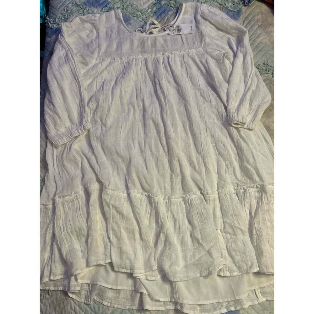 NEW American Eagle White Lined Gauze Oversized Boho 3/4 Sleeve Mini Dress, Small
